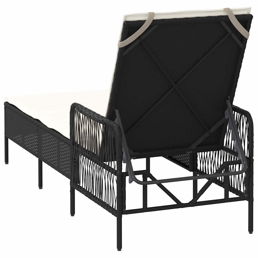 vidaXL Leżak Czarny i kremowo-biały 55 x 200 x 92 cm polirattan