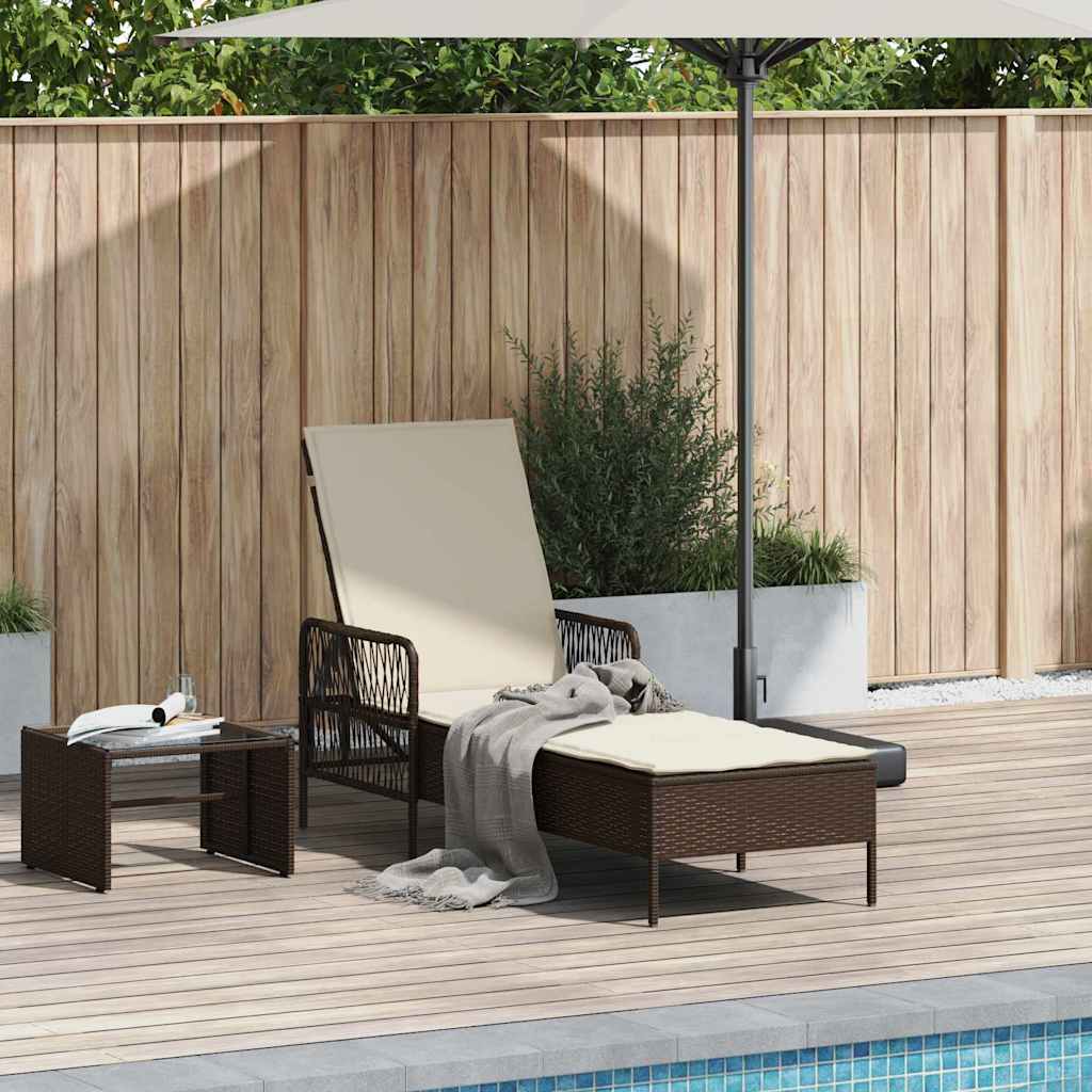 vidaXL Leżak Brązowy i kremowy biały 55 x 200 x 92 cm polirattan