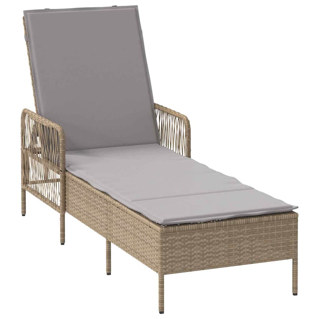 vidaXL Leżak Beżowy i jasnoszary 200 x 55 x 92 cm polirattan