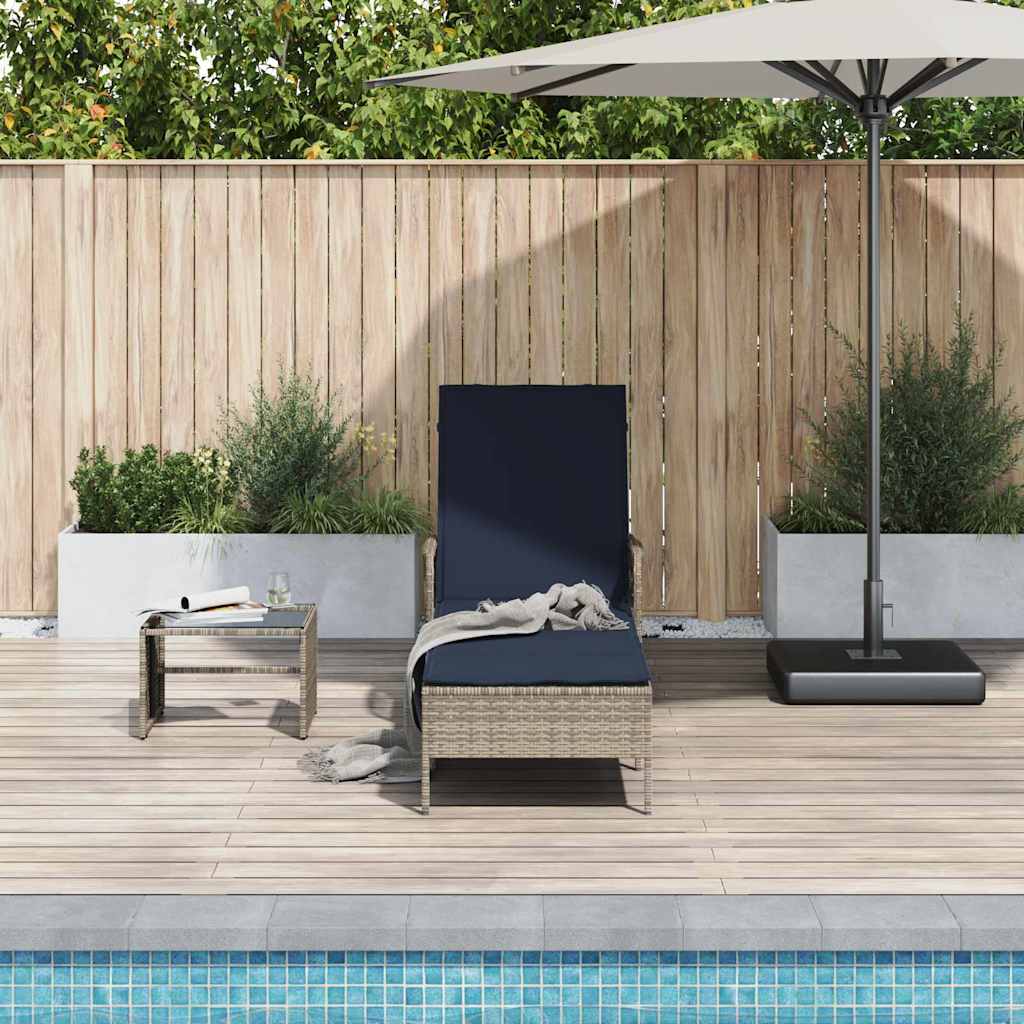 vidaXL Leżak Szary i granatowy 200 x 55 x 92 cm polirattan
