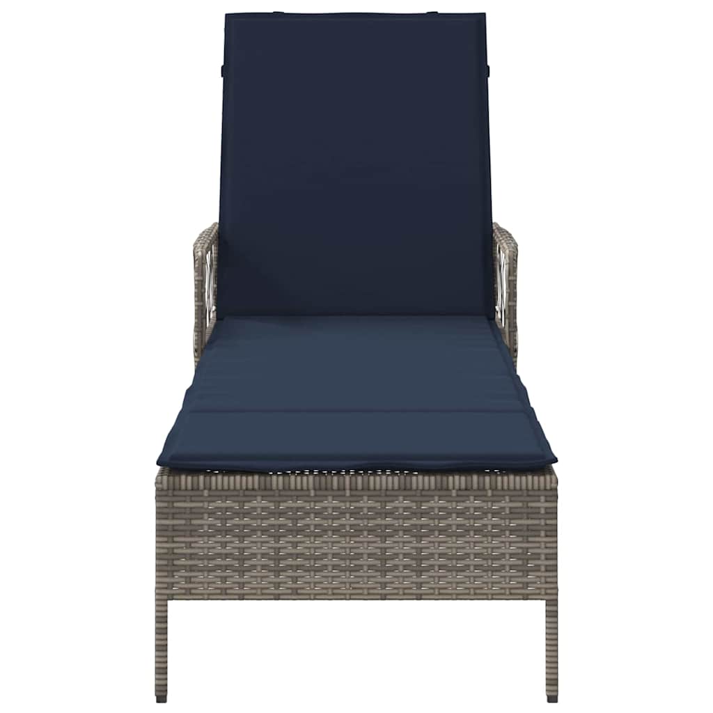 vidaXL Leżak Szary i granatowy 200 x 55 x 92 cm polirattan