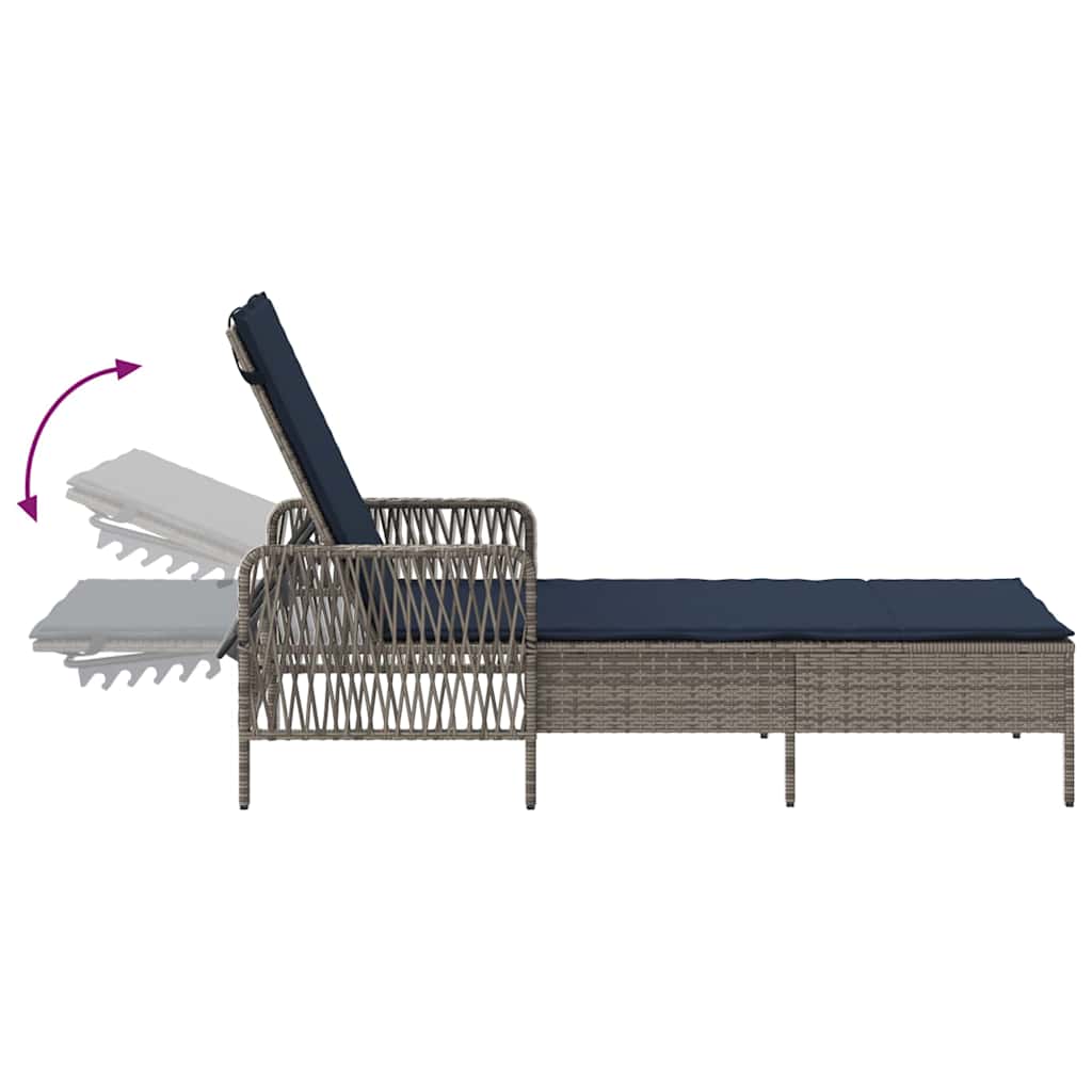 vidaXL Leżak Szary i granatowy 200 x 55 x 92 cm polirattan