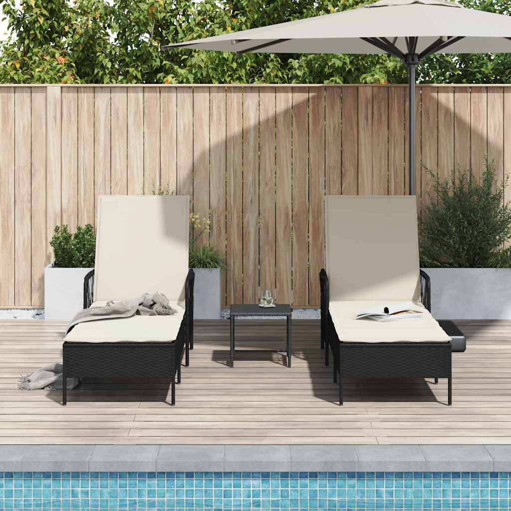 vidaXL Leżak 3 pcs Czarny i kremowo-biały 55 x 200 x 92 cm polirattan