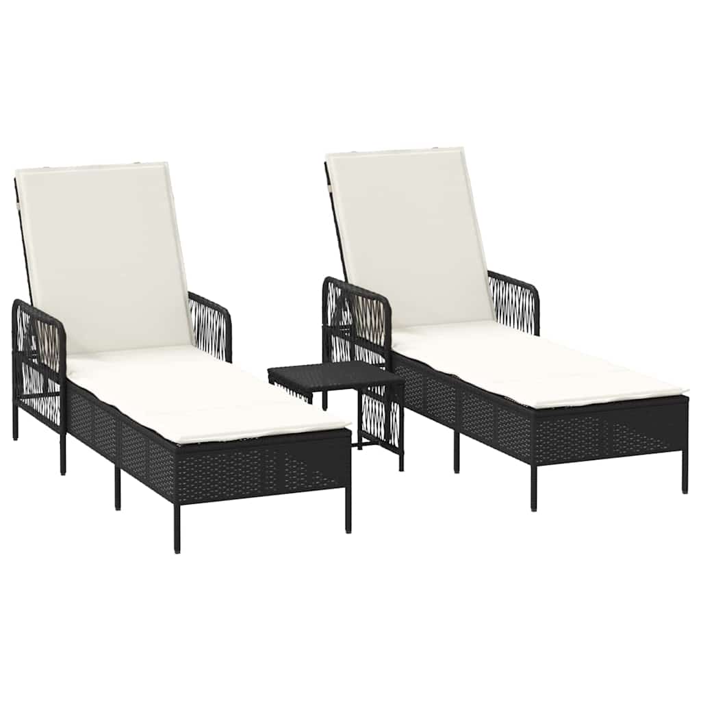 vidaXL Leżak 3 pcs Czarny i kremowo-biały 55 x 200 x 92 cm polirattan