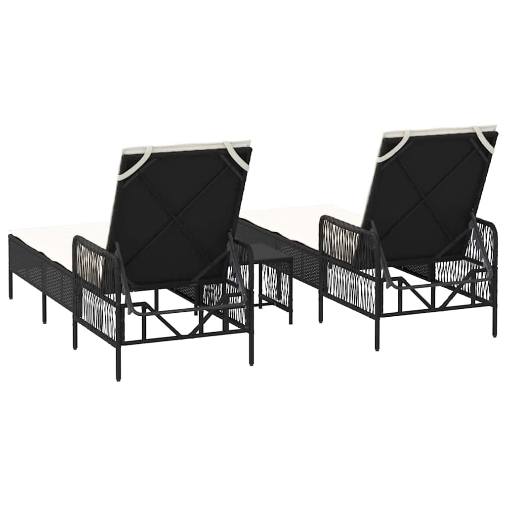 vidaXL Leżak 3 pcs Czarny i kremowo-biały 55 x 200 x 92 cm polirattan