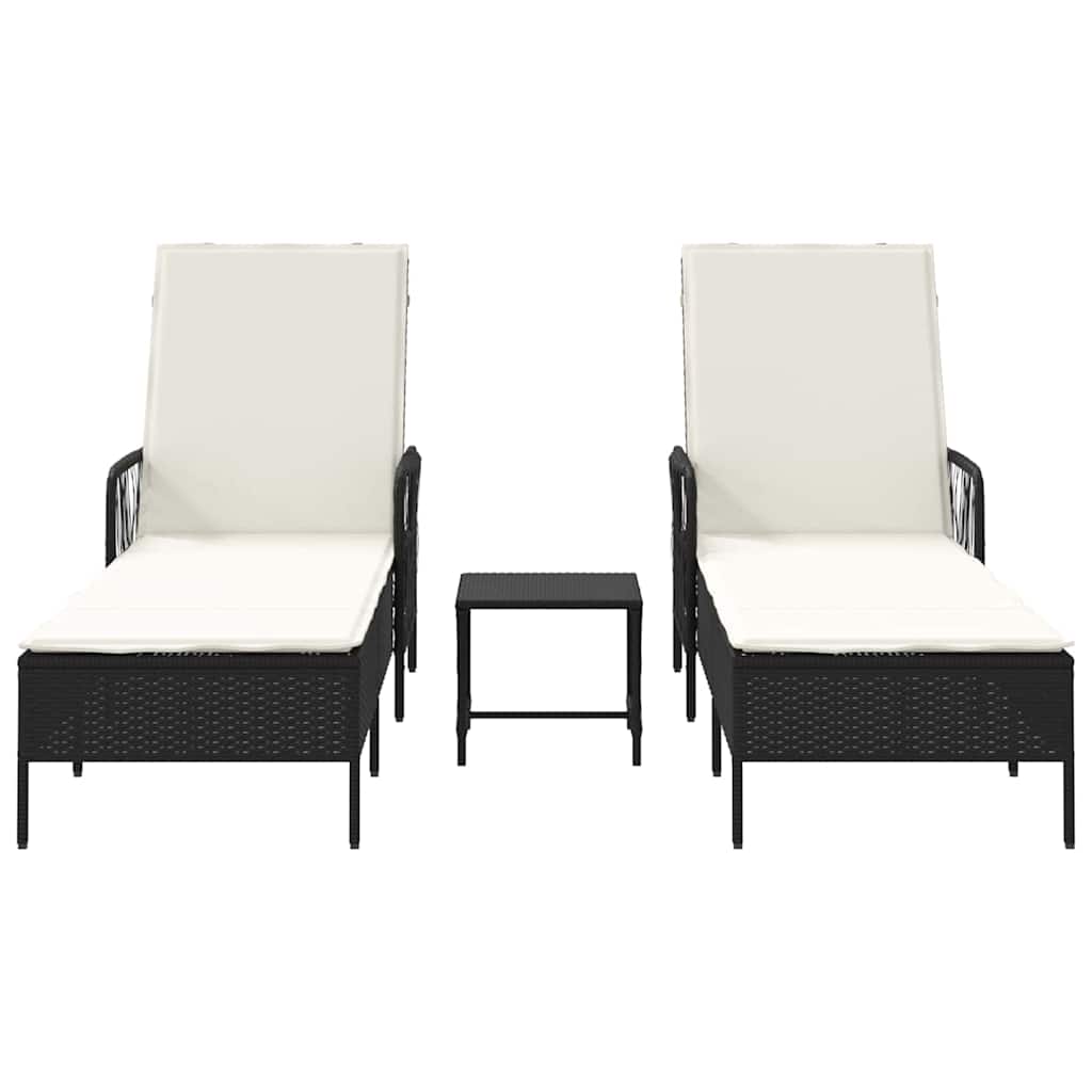 vidaXL Leżak 3 pcs Czarny i kremowo-biały 55 x 200 x 92 cm polirattan