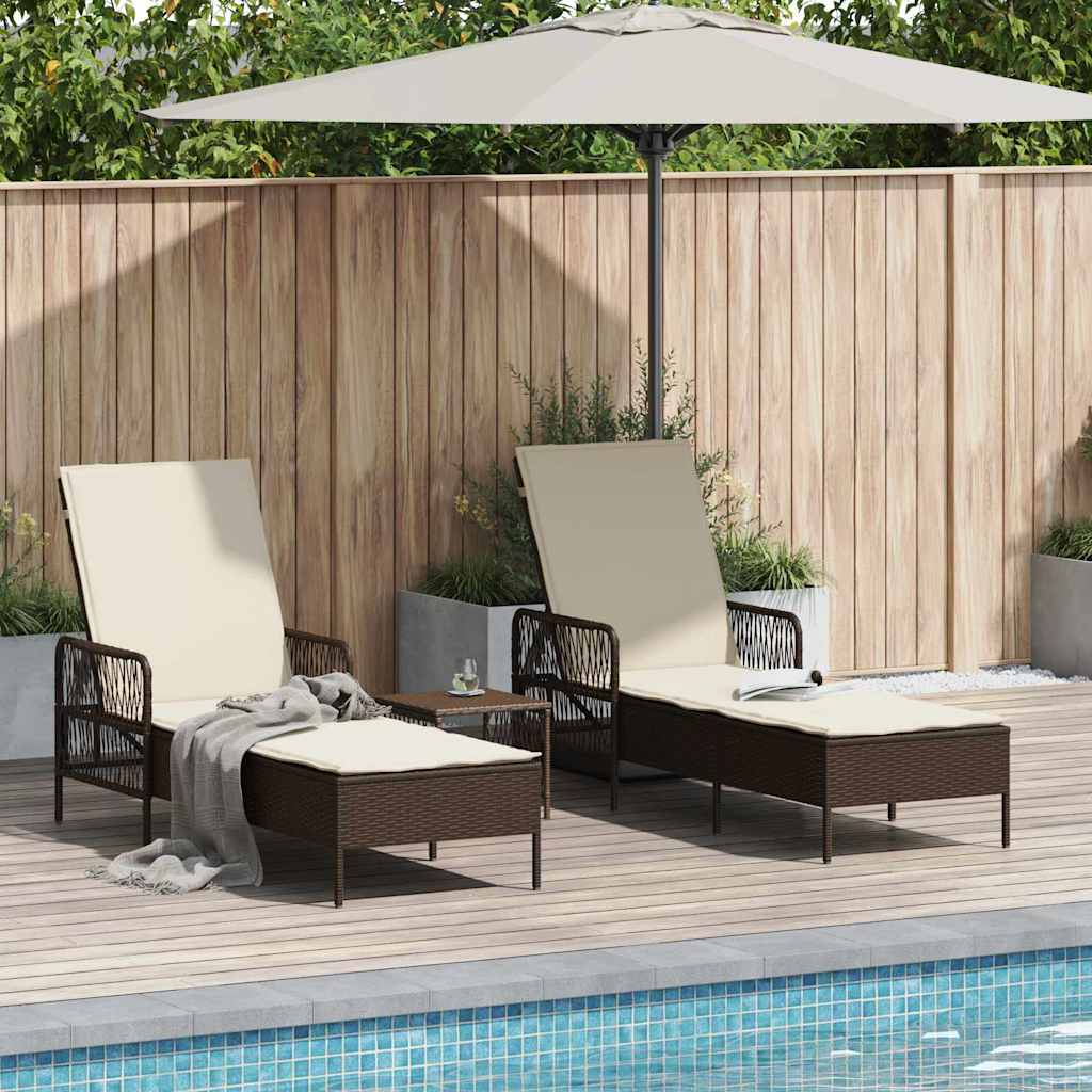 vidaXL Leżak 3 pcs Brązowy i kremowy biały 200 x 55 x 92 cm polirattan