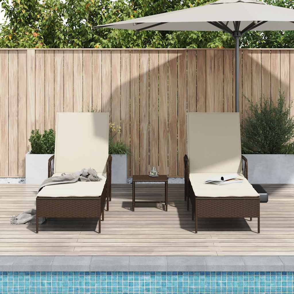 vidaXL Leżak 3 pcs Brązowy i kremowy biały 200 x 55 x 92 cm polirattan