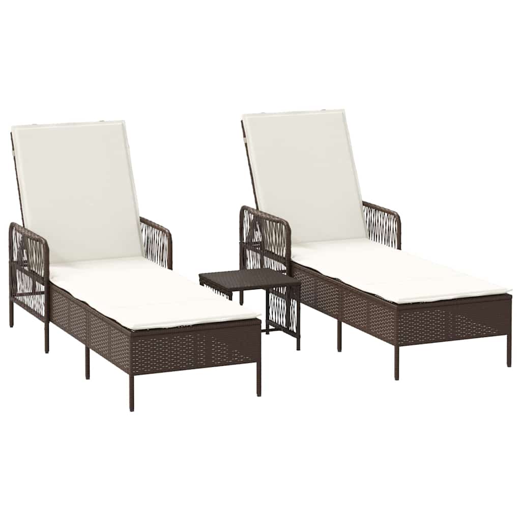 vidaXL Leżak 3 pcs Brązowy i kremowy biały 200 x 55 x 92 cm polirattan