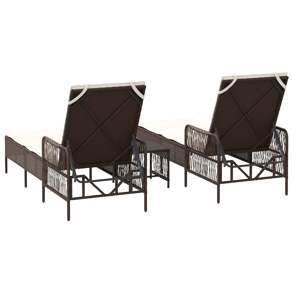vidaXL Leżak 3 pcs Brązowy i kremowy biały 200 x 55 x 92 cm polirattan