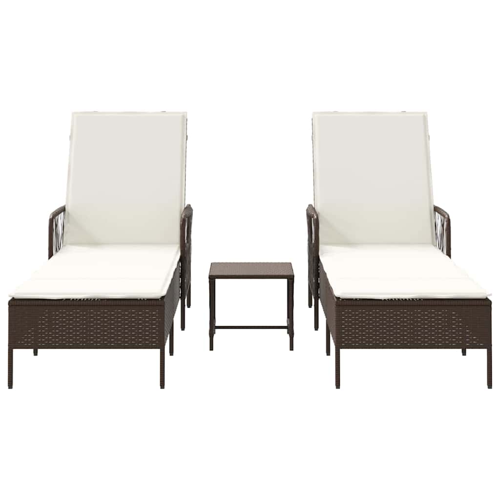 vidaXL Leżak 3 pcs Brązowy i kremowy biały 200 x 55 x 92 cm polirattan