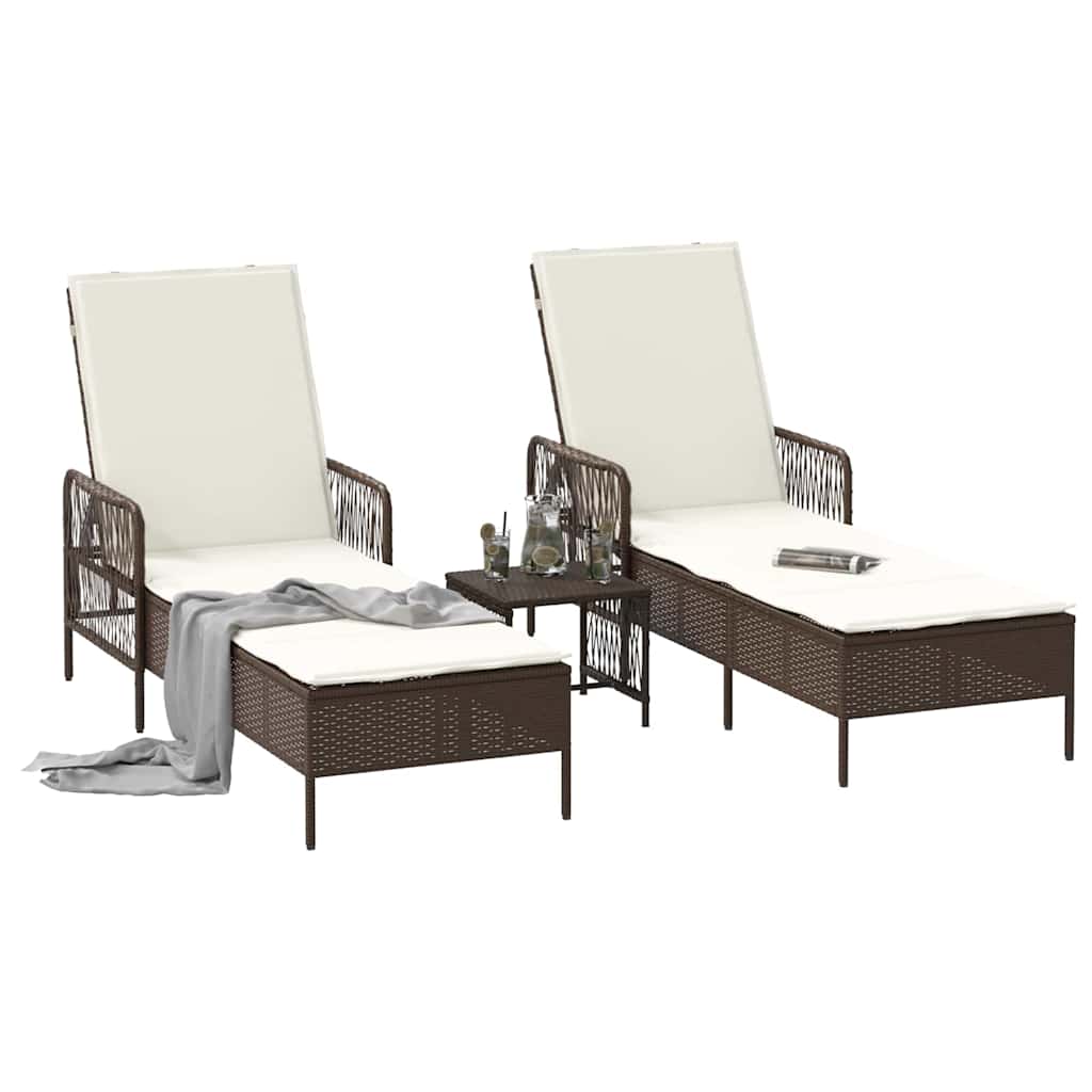 vidaXL Leżak 3 pcs Brązowy i kremowy biały 200 x 55 x 92 cm polirattan