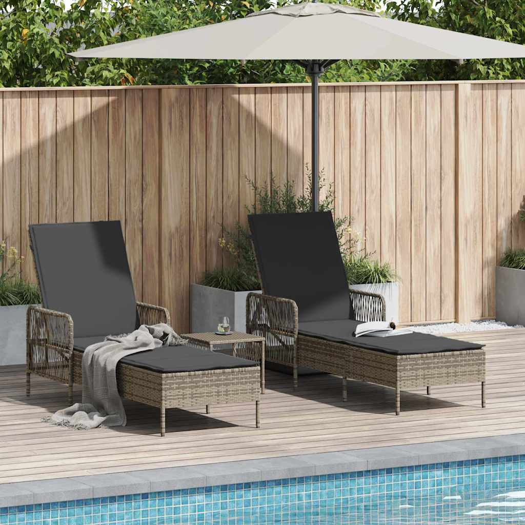 vidaXL Leżak 3 pcs Szary i ciemnoszary 55 x 200 x 92 cm polirattan