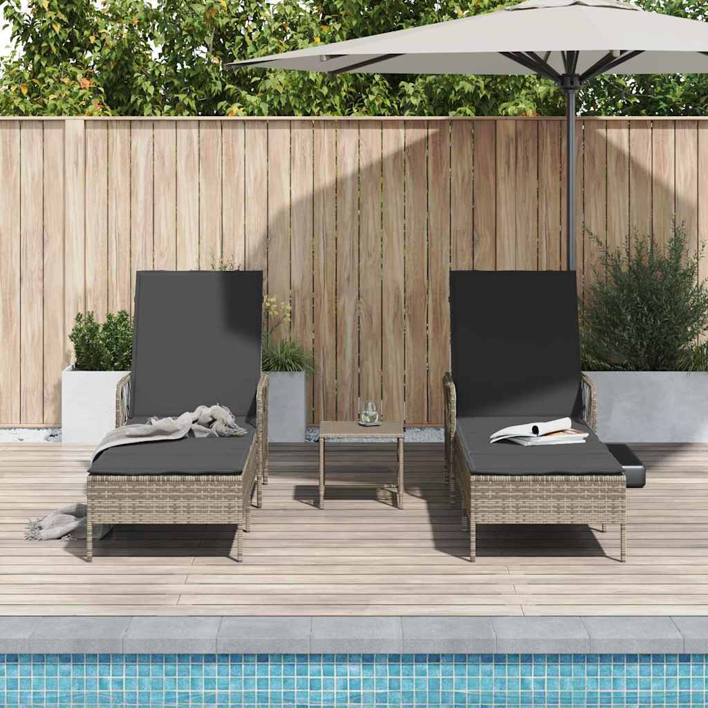 vidaXL Leżak 3 pcs Szary i ciemnoszary 55 x 200 x 92 cm polirattan