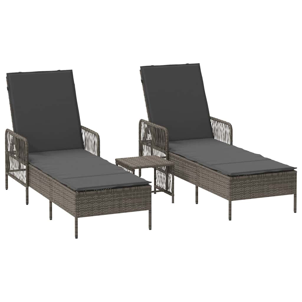 vidaXL Leżak 3 pcs Szary i ciemnoszary 55 x 200 x 92 cm polirattan