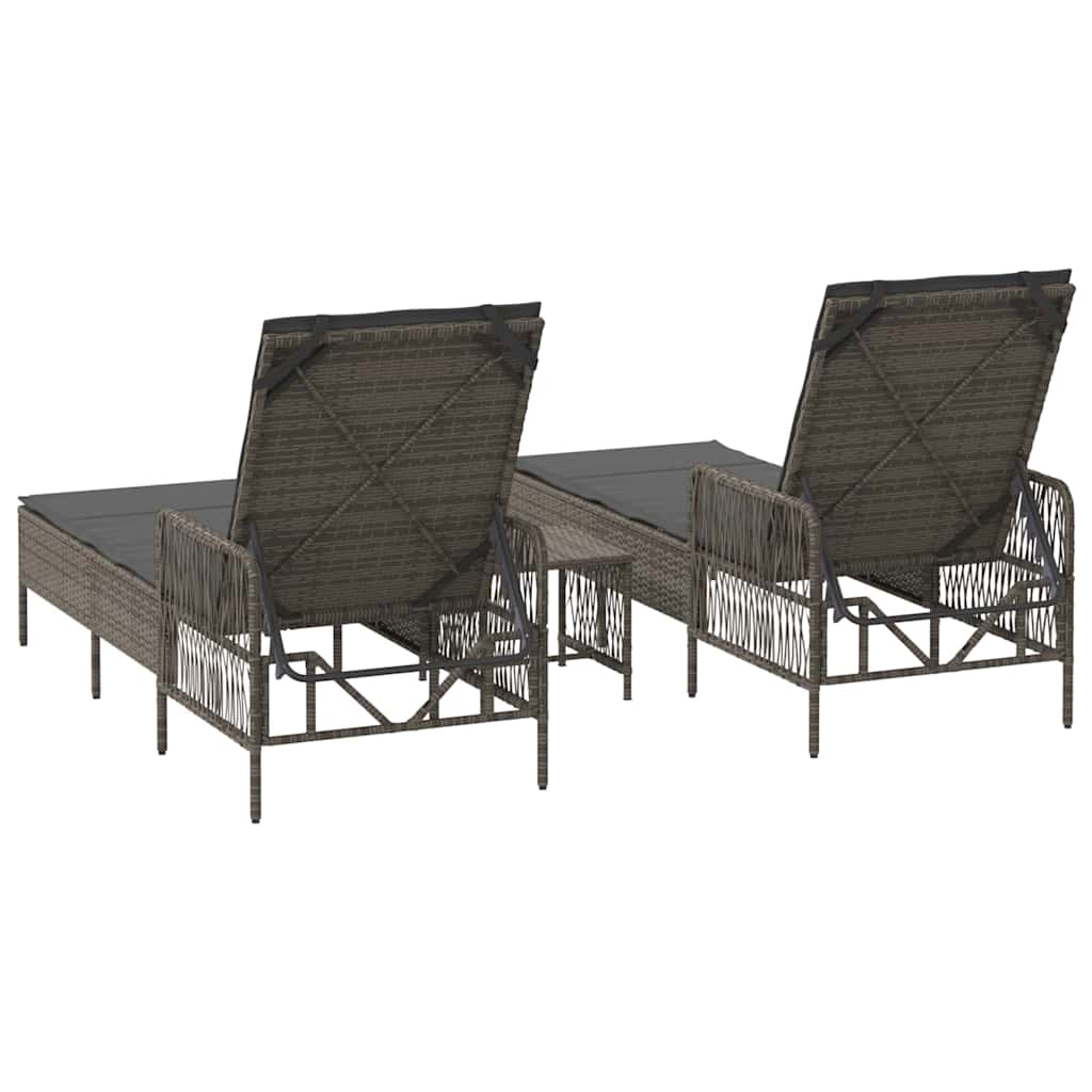 vidaXL Leżak 3 pcs Szary i ciemnoszary 55 x 200 x 92 cm polirattan