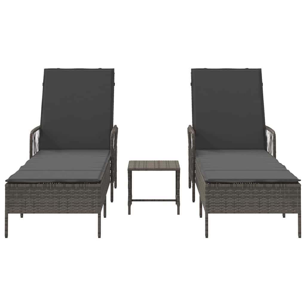 vidaXL Leżak 3 pcs Szary i ciemnoszary 55 x 200 x 92 cm polirattan
