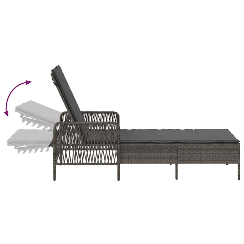 vidaXL Leżak 3 pcs Szary i ciemnoszary 55 x 200 x 92 cm polirattan