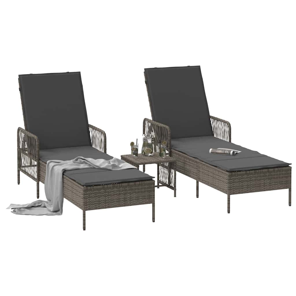 vidaXL Leżak 3 pcs Szary i ciemnoszary 55 x 200 x 92 cm polirattan