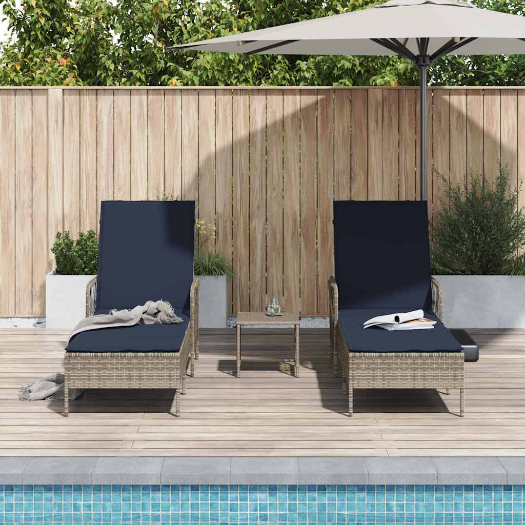 vidaXL Leżak 3 pcs Szary i granatowy 200 x 55 x 92 cm polirattan