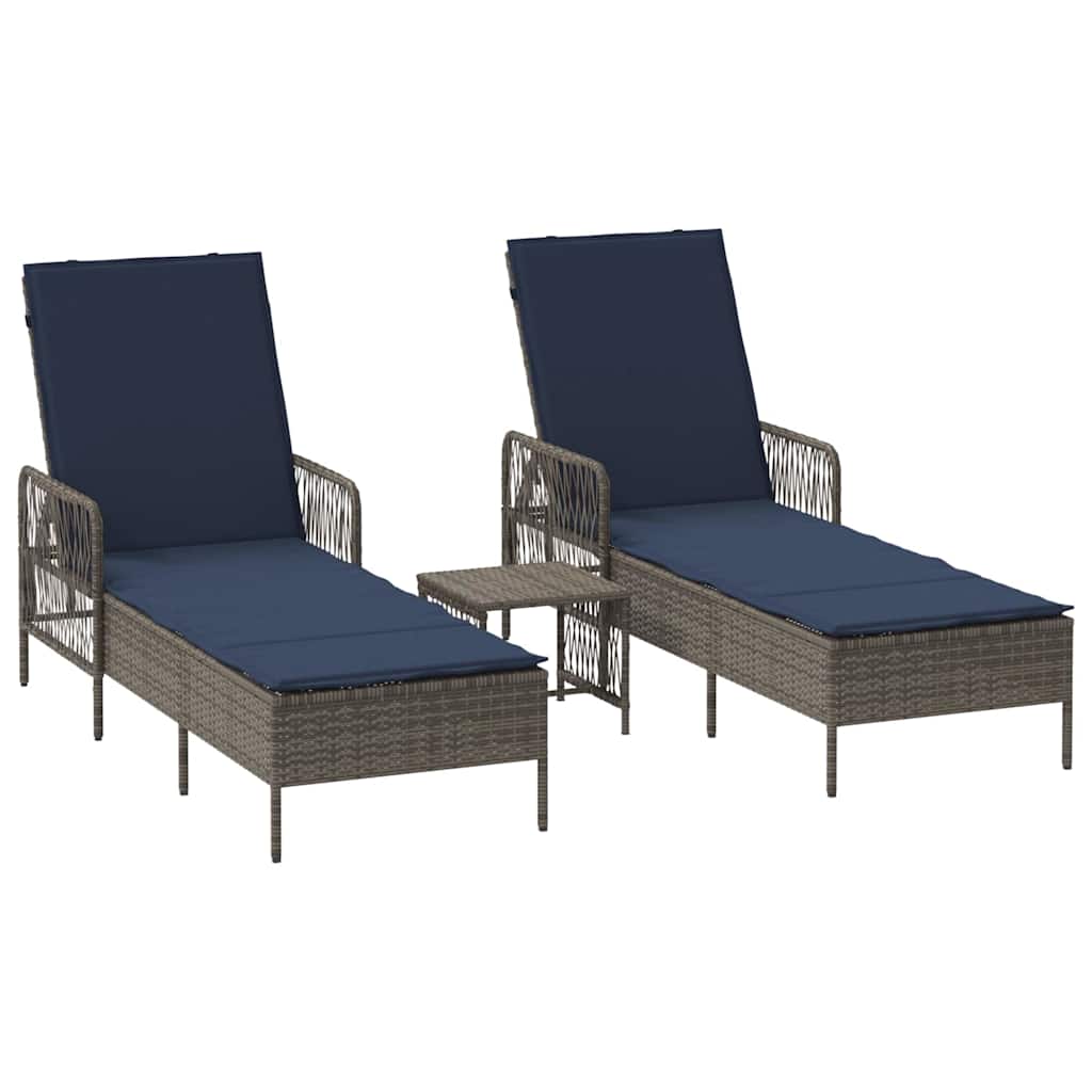 vidaXL Leżak 3 pcs Szary i granatowy 200 x 55 x 92 cm polirattan