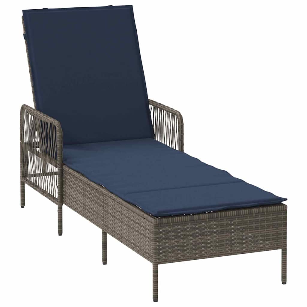 vidaXL Leżak 3 pcs Szary i granatowy 200 x 55 x 92 cm polirattan