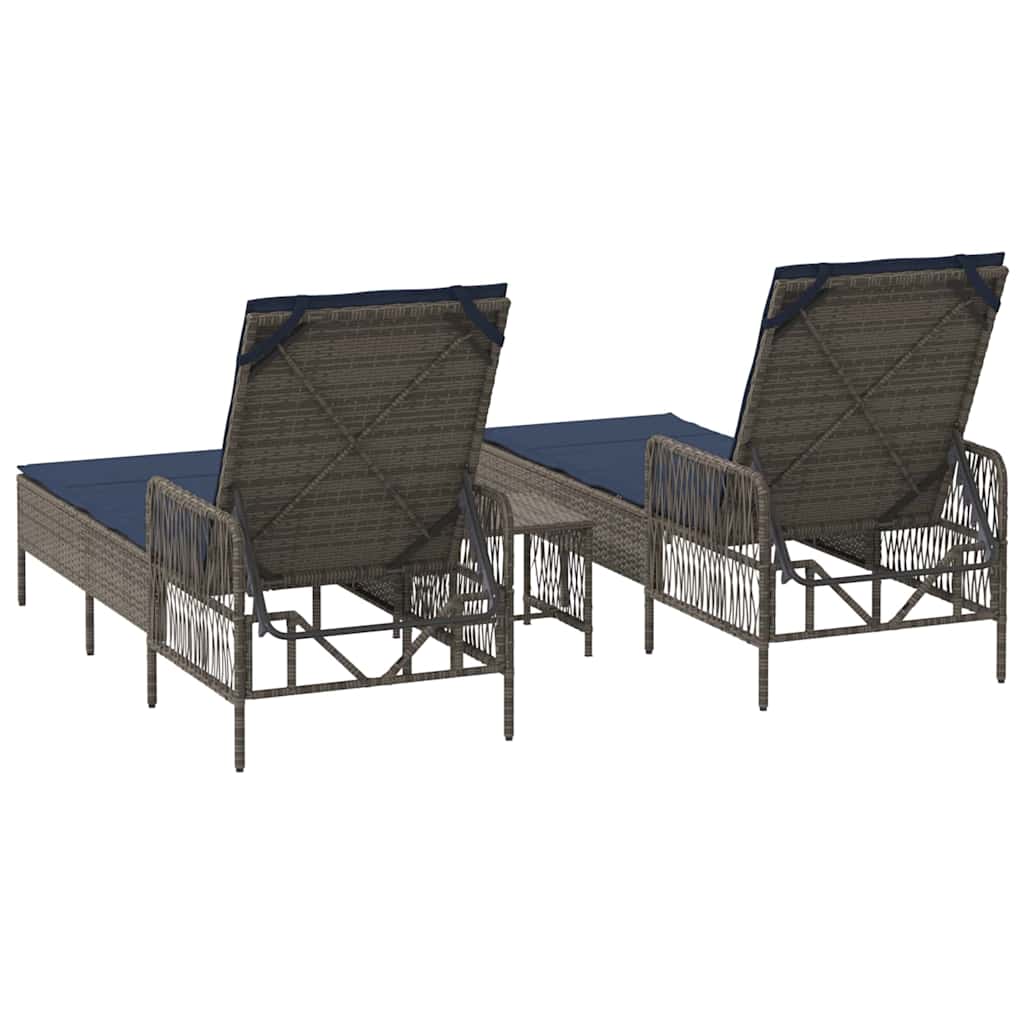 vidaXL Leżak 3 pcs Szary i granatowy 200 x 55 x 92 cm polirattan