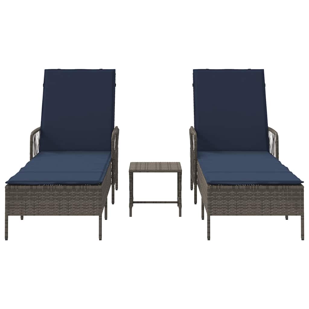 vidaXL Leżak 3 pcs Szary i granatowy 200 x 55 x 92 cm polirattan