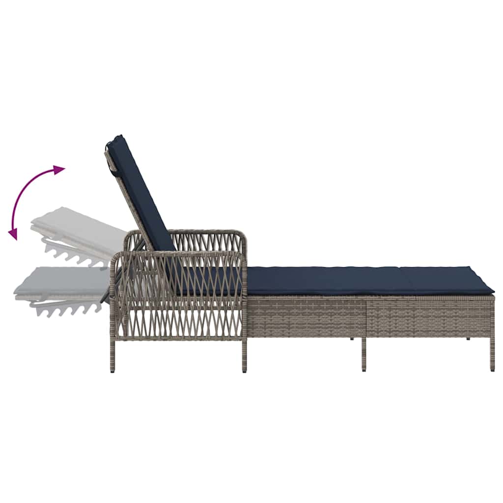 vidaXL Leżak 3 pcs Szary i granatowy 200 x 55 x 92 cm polirattan