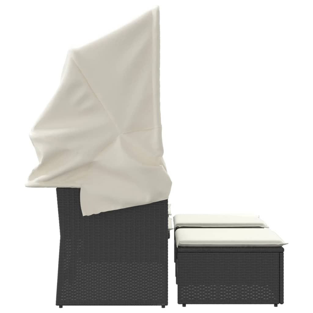 vidaXL 2-os. sofa ogrodowa z daszkiem i podnóżkami, czarna, rattan PE