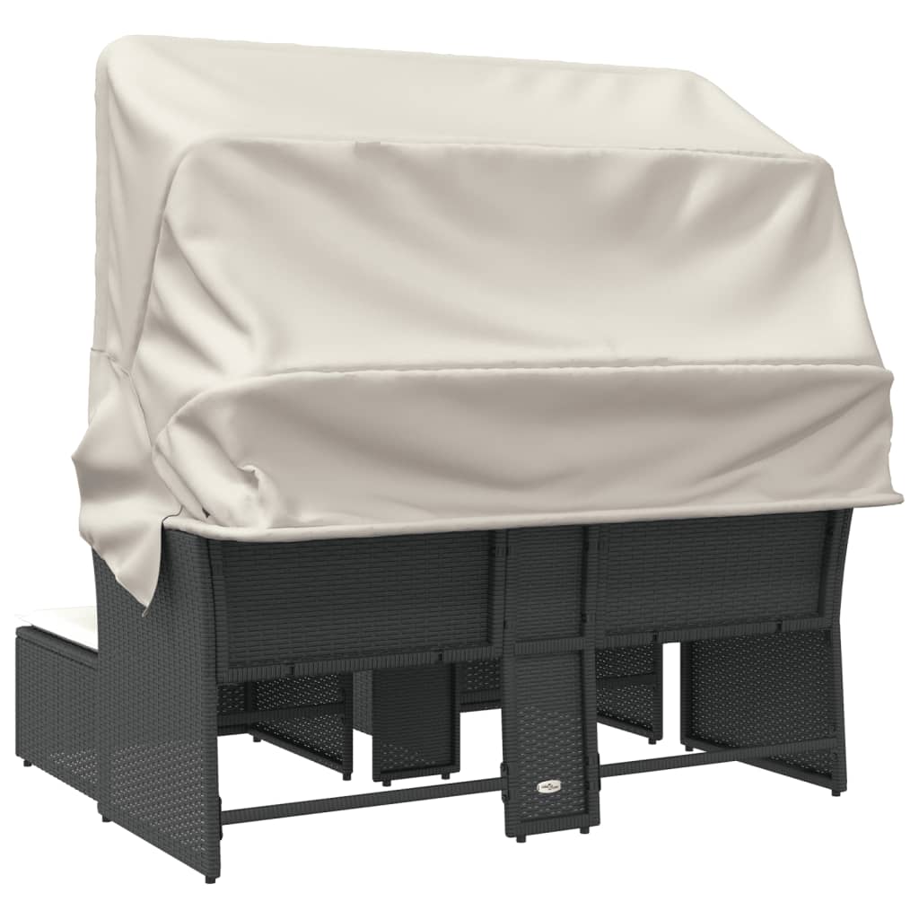 vidaXL 2-os. sofa ogrodowa z daszkiem i podnóżkami, czarna, rattan PE