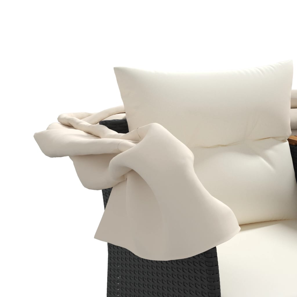 vidaXL 2-os. sofa ogrodowa z daszkiem i podnóżkami, czarna, rattan PE