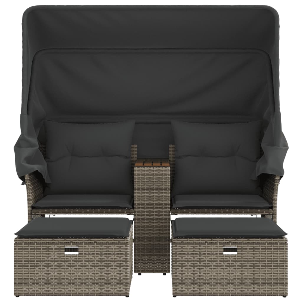 vidaXL 2-os. sofa ogrodowa z daszkiem i podnóżkami, szara, rattan PE