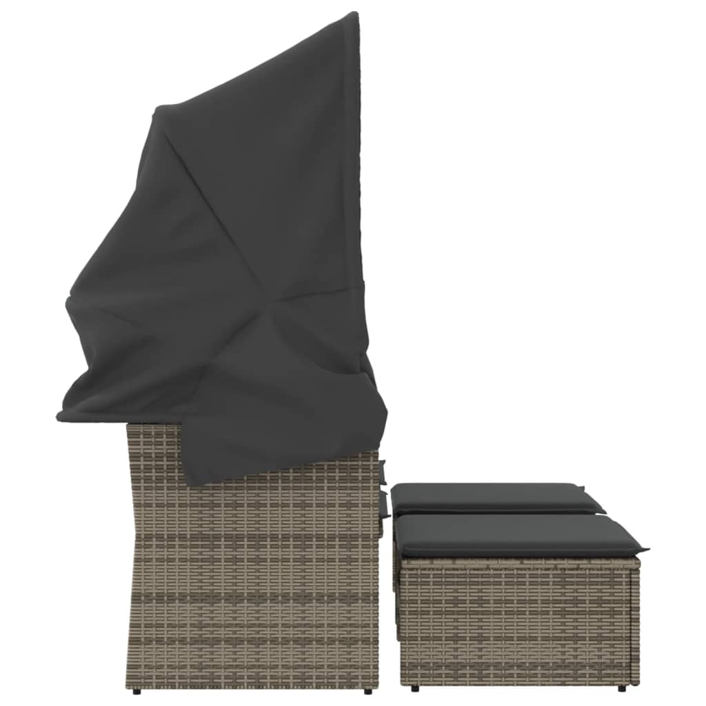 vidaXL 2-os. sofa ogrodowa z daszkiem i podnóżkami, szara, rattan PE