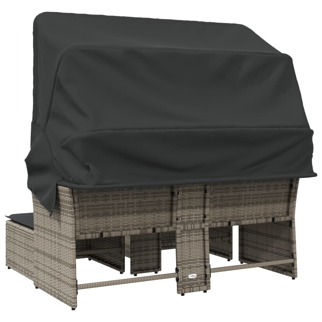 vidaXL 2-os. sofa ogrodowa z daszkiem i podnóżkami, szara, rattan PE