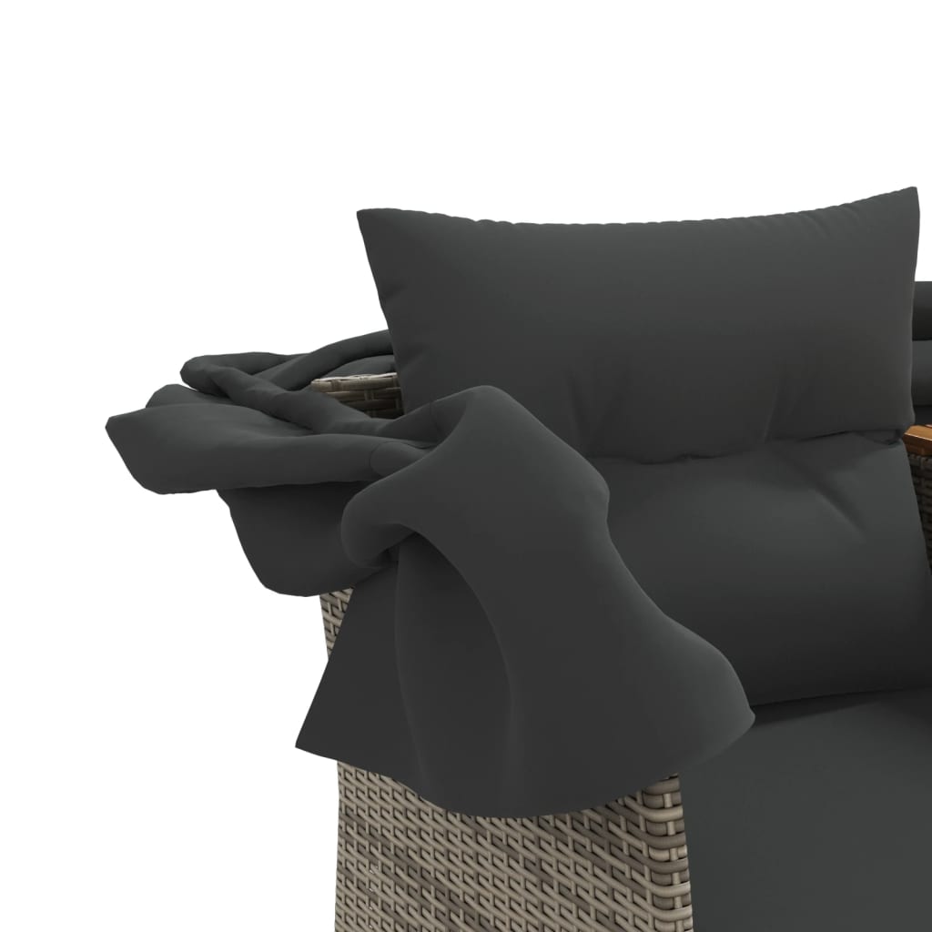 vidaXL 2-os. sofa ogrodowa z daszkiem i podnóżkami, szara, rattan PE