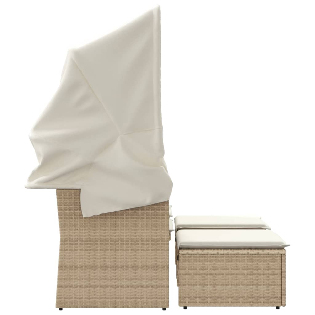 vidaXL 2-os. sofa ogrodowa z zadaszeniem i stołkami, beżowa, rattan PE