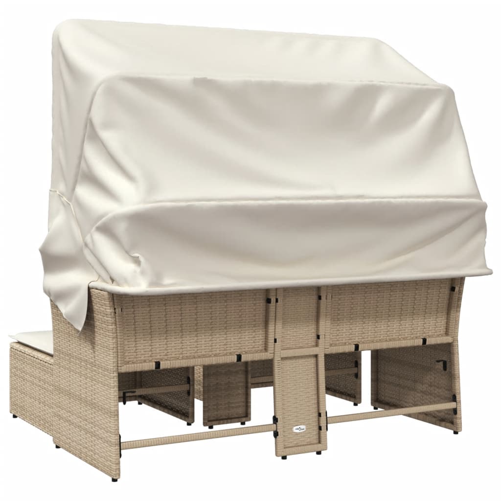 vidaXL 2-os. sofa ogrodowa z zadaszeniem i stołkami, beżowa, rattan PE