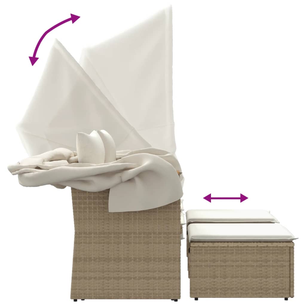vidaXL 2-os. sofa ogrodowa z zadaszeniem i stołkami, beżowa, rattan PE