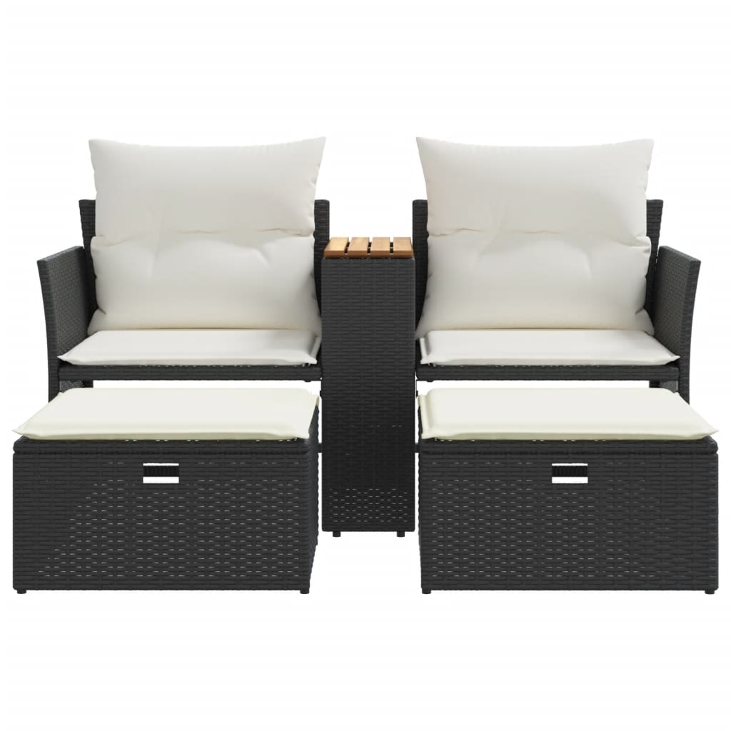 vidaXL 2-osobowa sofa ogrodowa z podnóżkami, czarna, polirattan