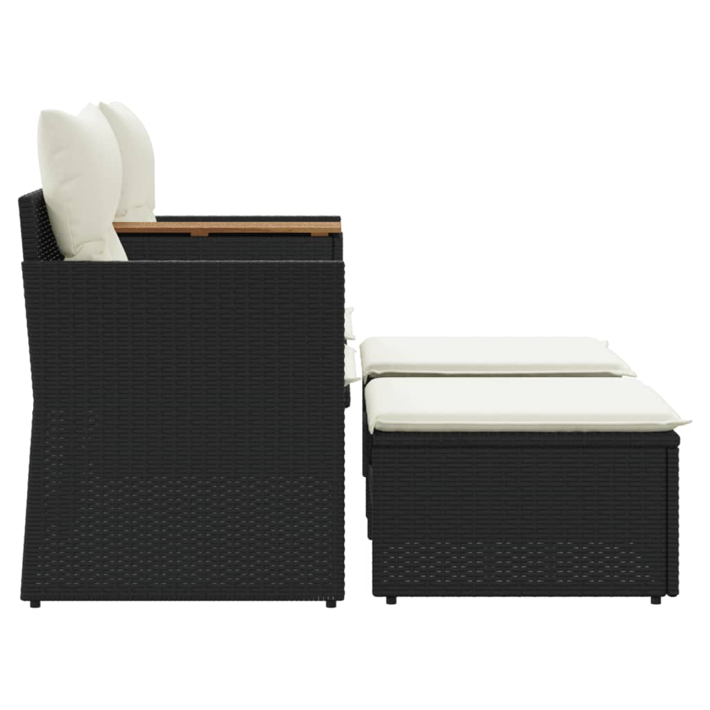vidaXL 2-osobowa sofa ogrodowa z podnóżkami, czarna, polirattan