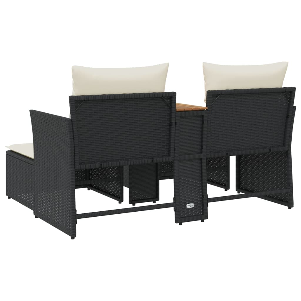 vidaXL 2-osobowa sofa ogrodowa z podnóżkami, czarna, polirattan