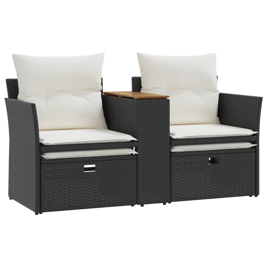 vidaXL 2-osobowa sofa ogrodowa z podnóżkami, czarna, polirattan