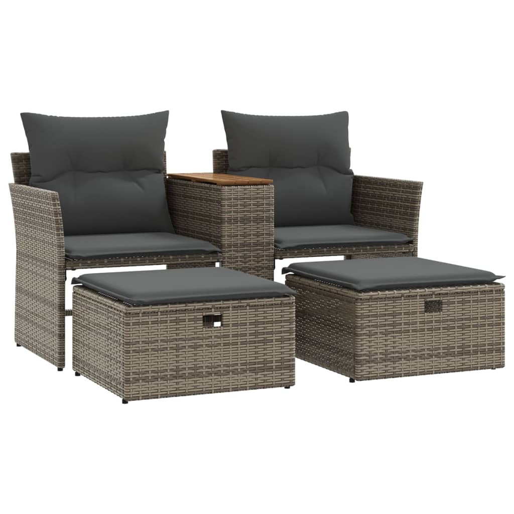 vidaXL 2-osobowa sofa ogrodowa z podnóżkami, szara, polirattan