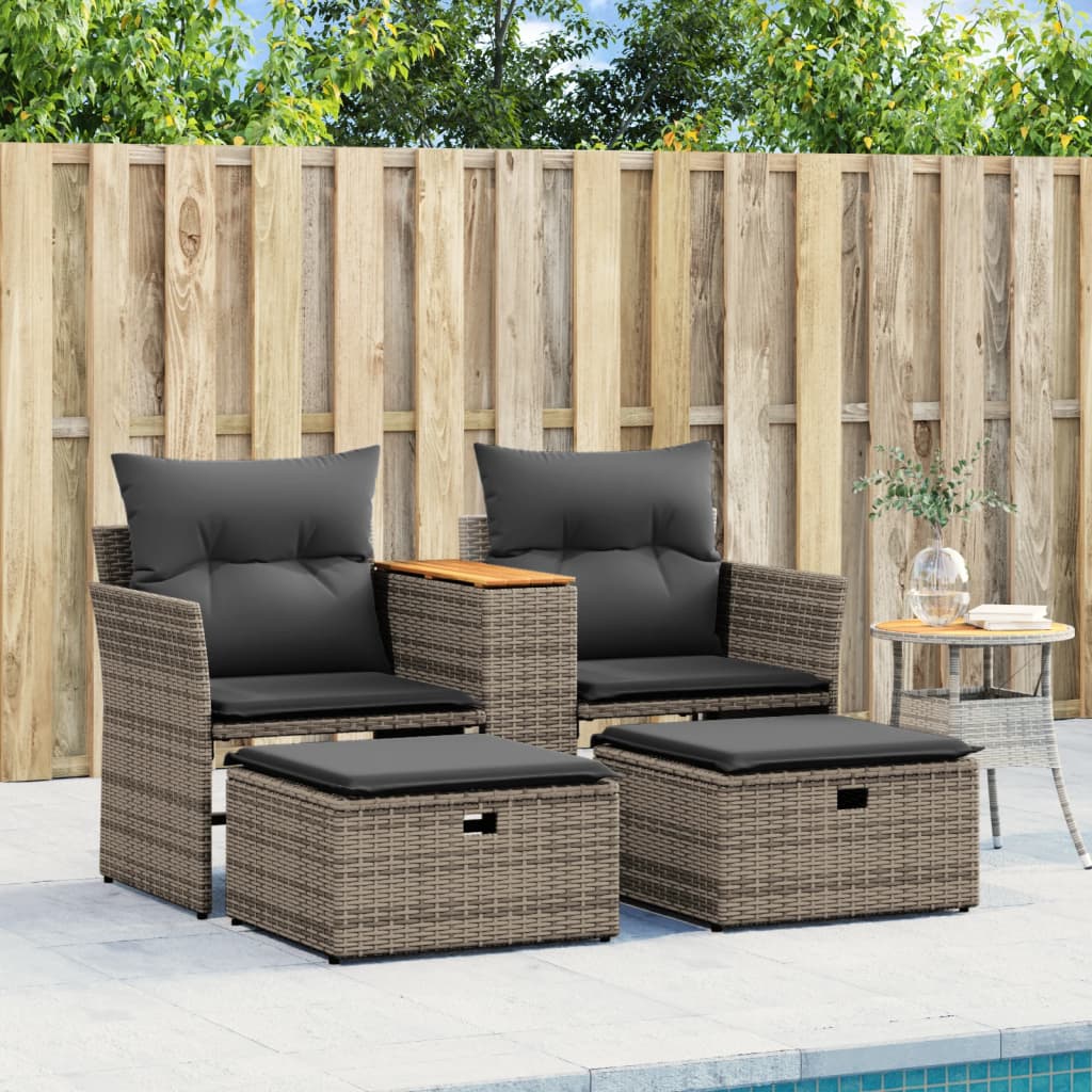 vidaXL 2-osobowa sofa ogrodowa z podnóżkami, szara, polirattan