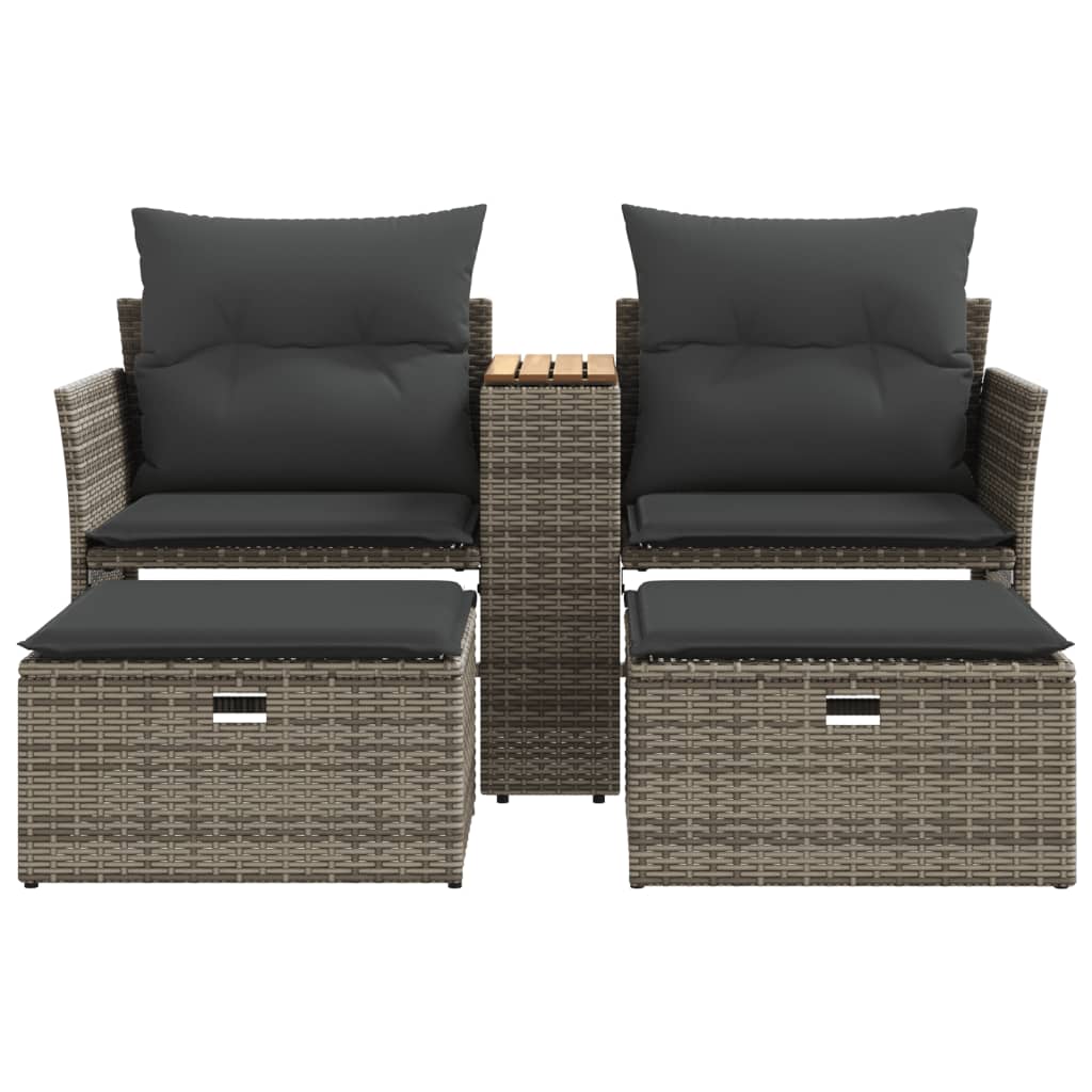 vidaXL 2-osobowa sofa ogrodowa z podnóżkami, szara, polirattan