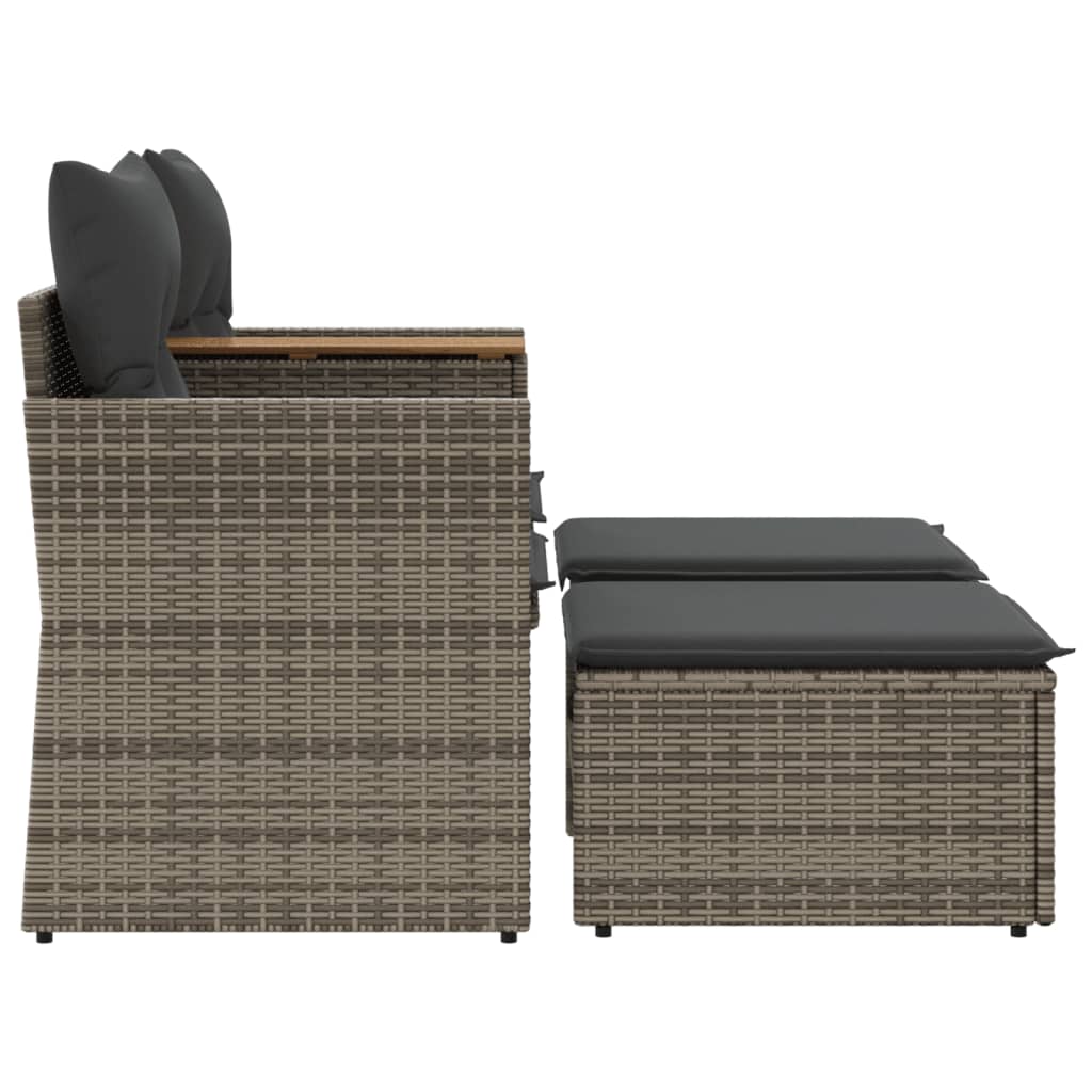 vidaXL 2-osobowa sofa ogrodowa z podnóżkami, szara, polirattan