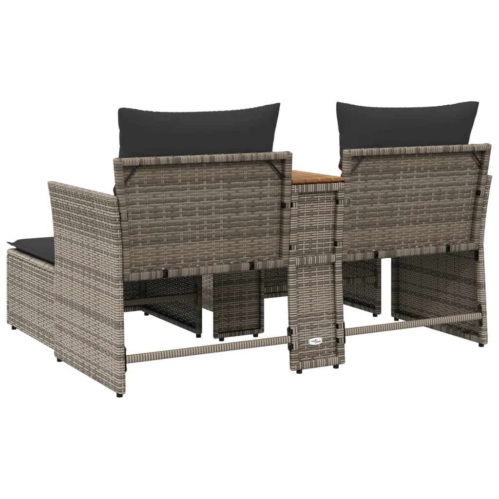 vidaXL 2-osobowa sofa ogrodowa z podnóżkami, szara, polirattan