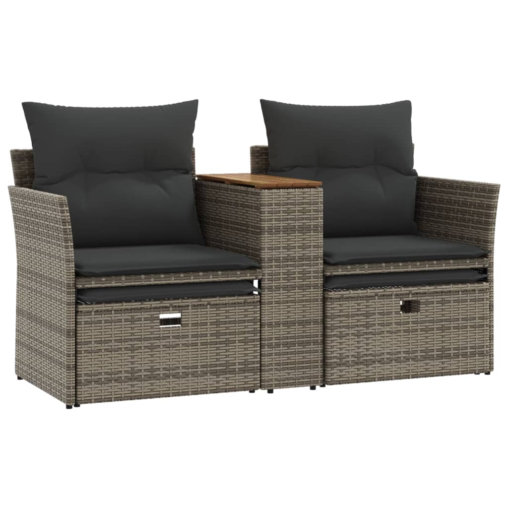 vidaXL 2-osobowa sofa ogrodowa z podnóżkami, szara, polirattan