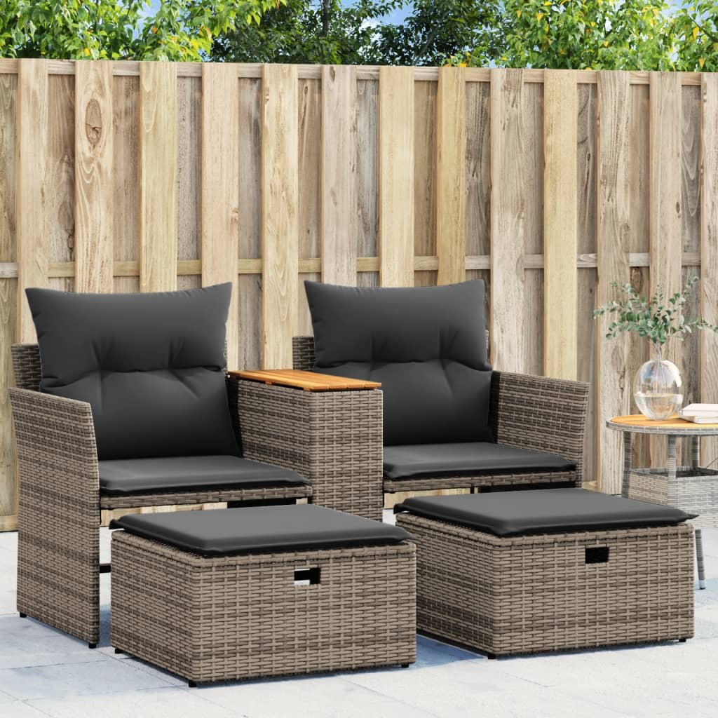 vidaXL 2-osobowa sofa ogrodowa z podnóżkami, szara, polirattan